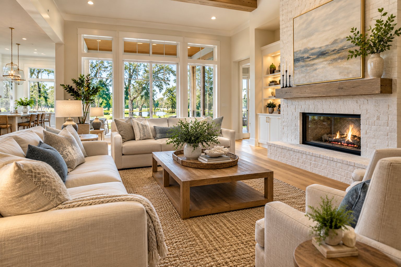 Bright, welcoming residential living room, illustrative design photograph